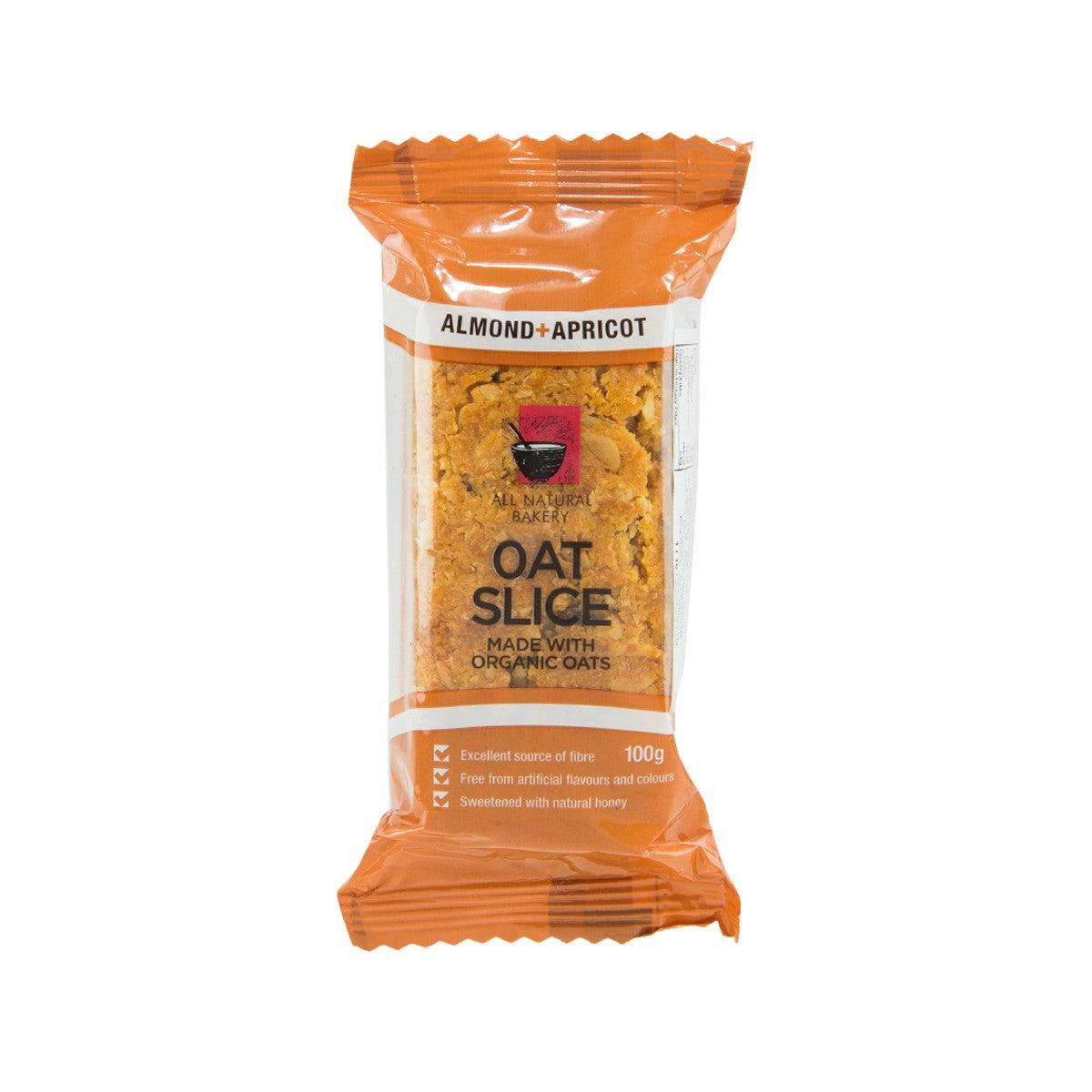 All Natural Bakery oat slice Almond & Apricot 100g package, front view