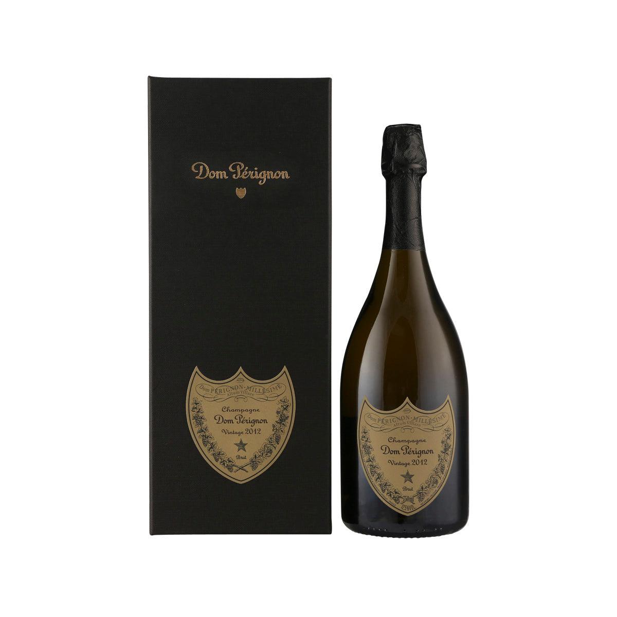 DOM PERIGNON vintage champagne bottle with black box and gold label, 750 mL