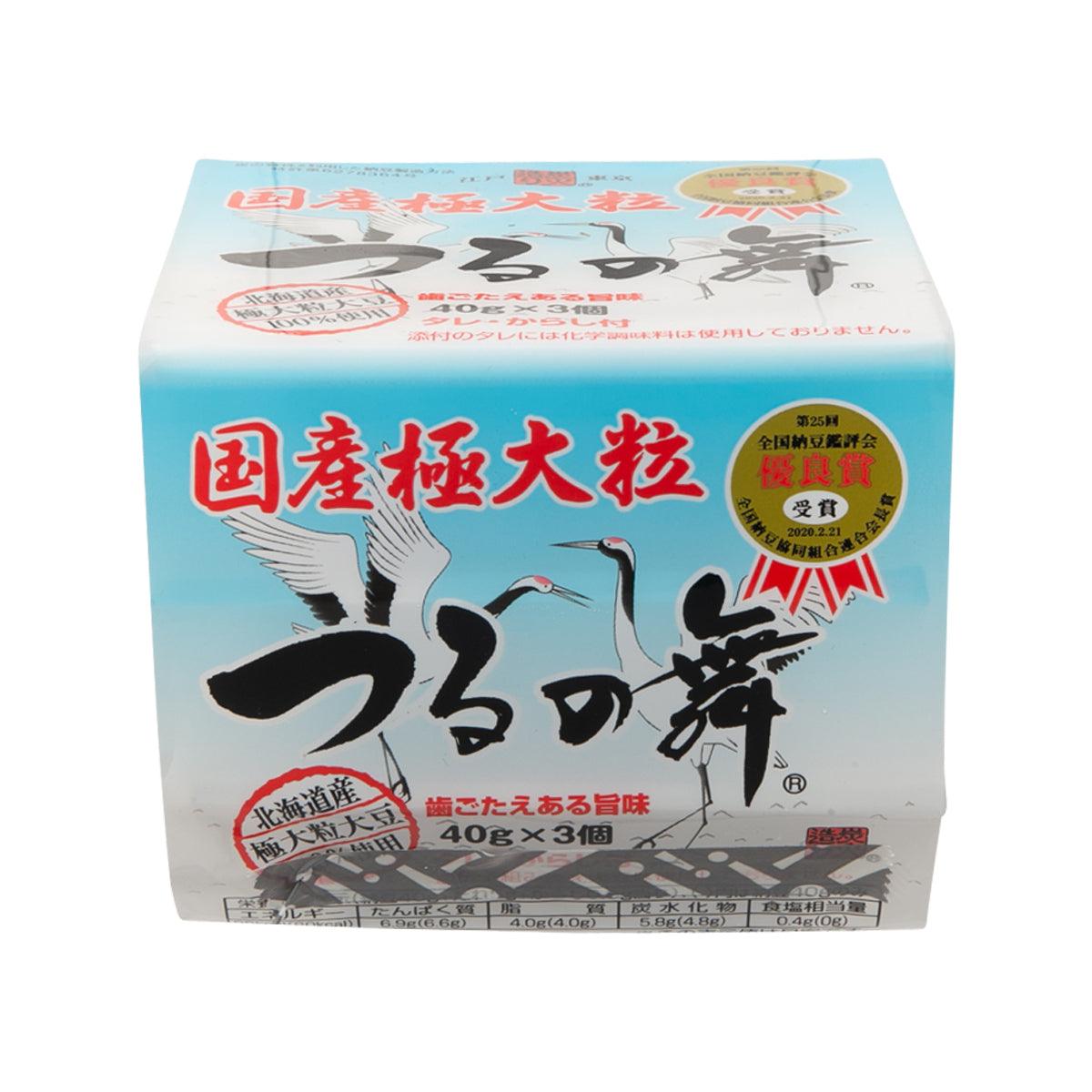 Japanese natto 3-pack carton, blue front with red details