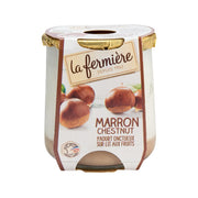 La Fermiere Marron Chestnut yogurt tub, sealed plastic cup with gold foil lid