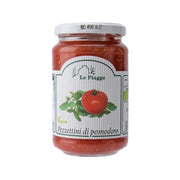Jar of organic cubed tomatoes, front label, red tomato pieces