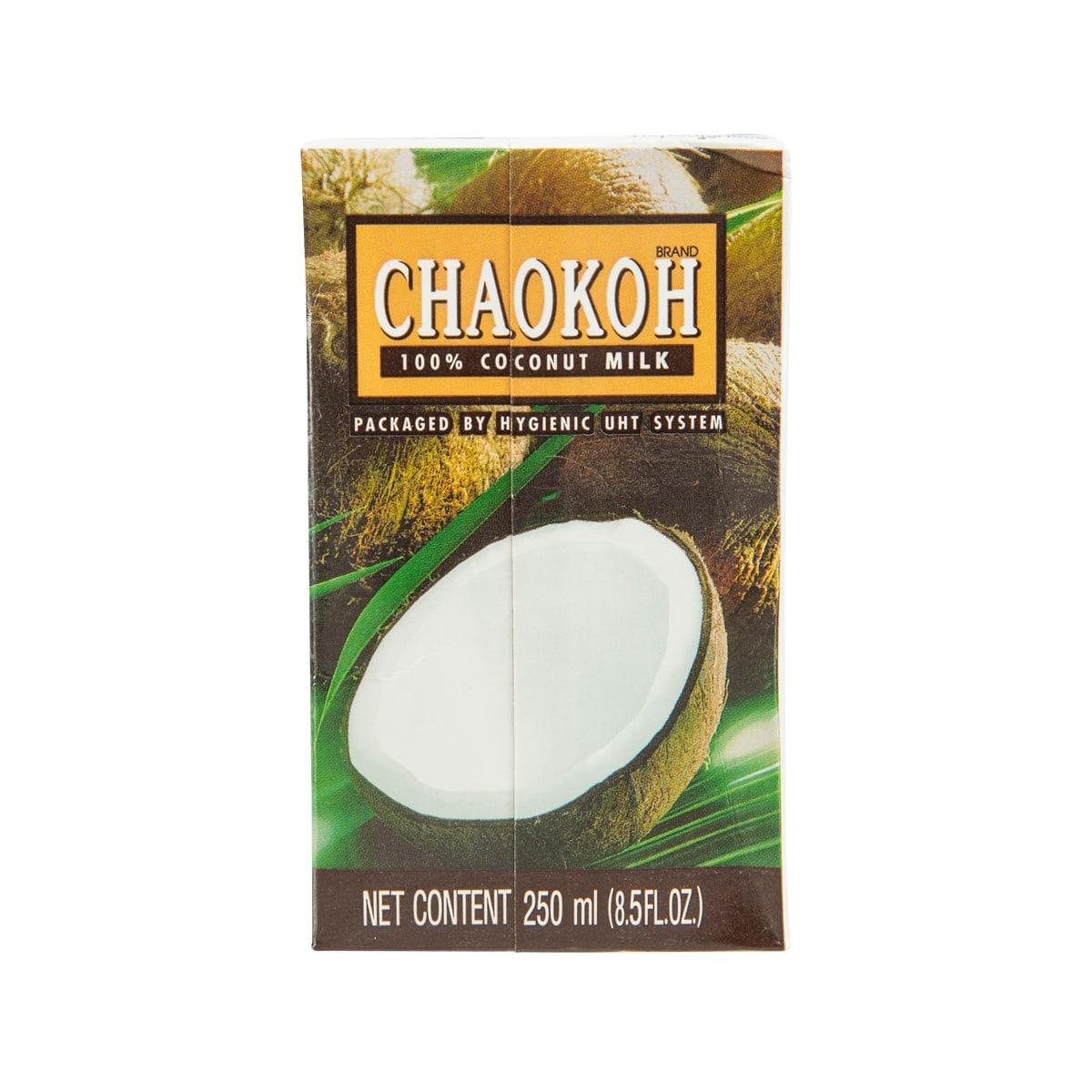 CHAOKOH coconut milk carton, 250 mL, front label with coconut image
