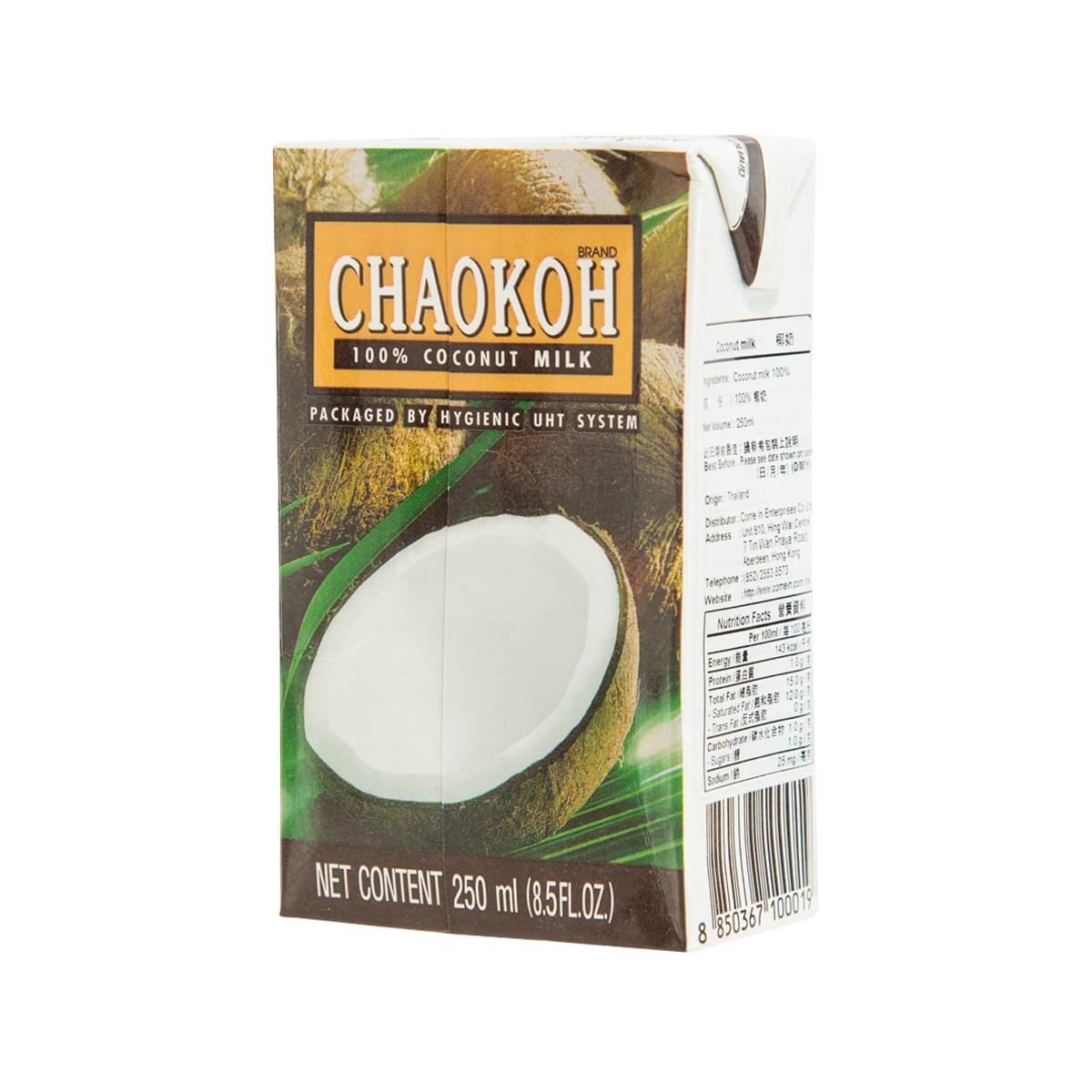 CHAOKOH coconut milk carton side with nutrition panel and barcode