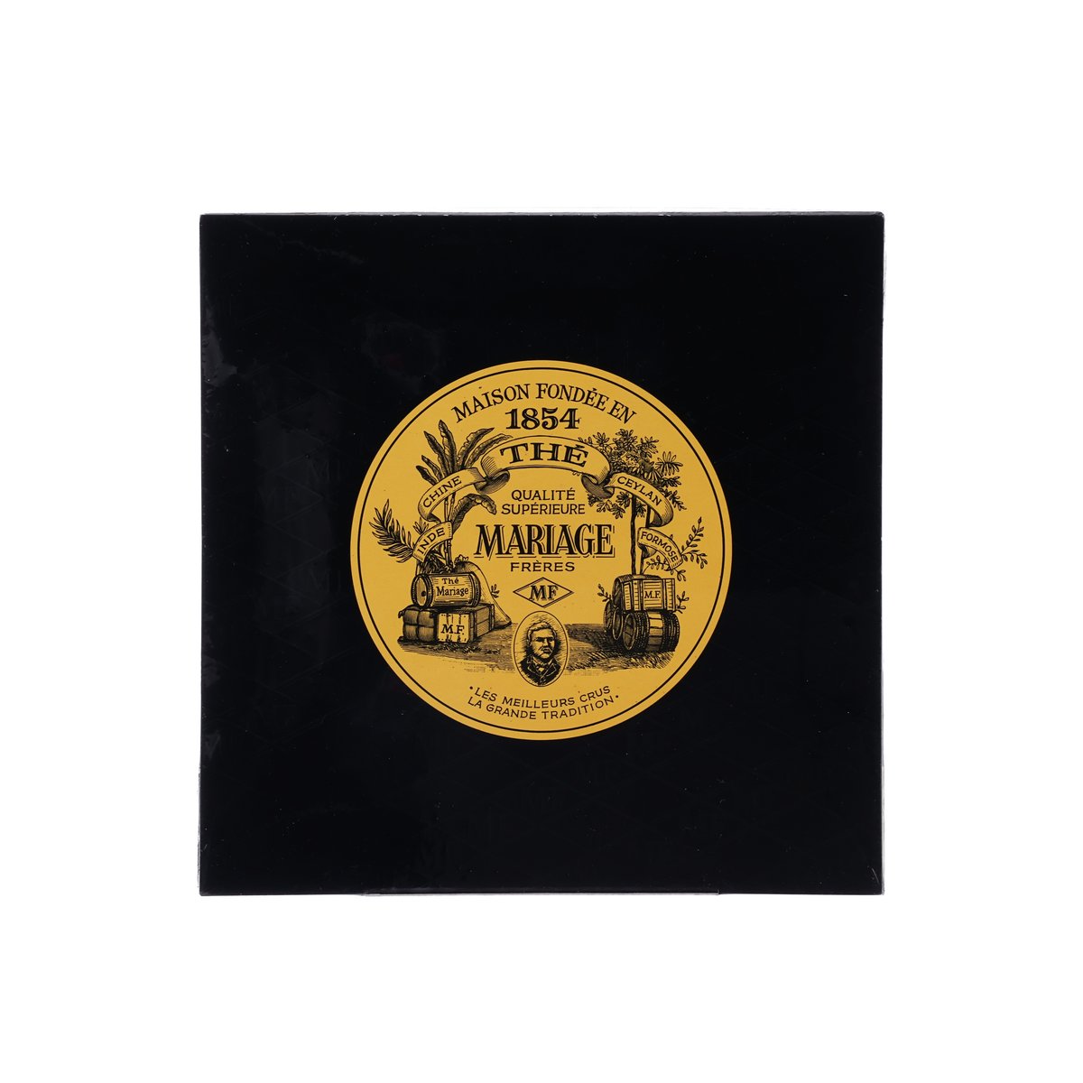 Black tea bag box with gold MARIAGE FRERES emblem, Earl Grey French Blue (30)