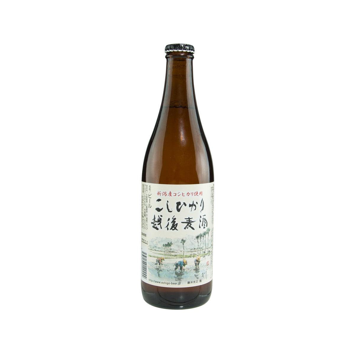 Brown glass rice beer bottle with metal cap and label
