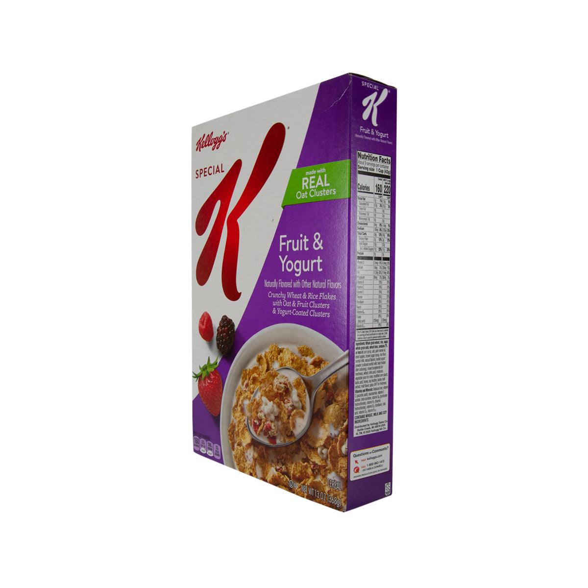 Cereal box angled view showing Nutrition Facts panel on the side