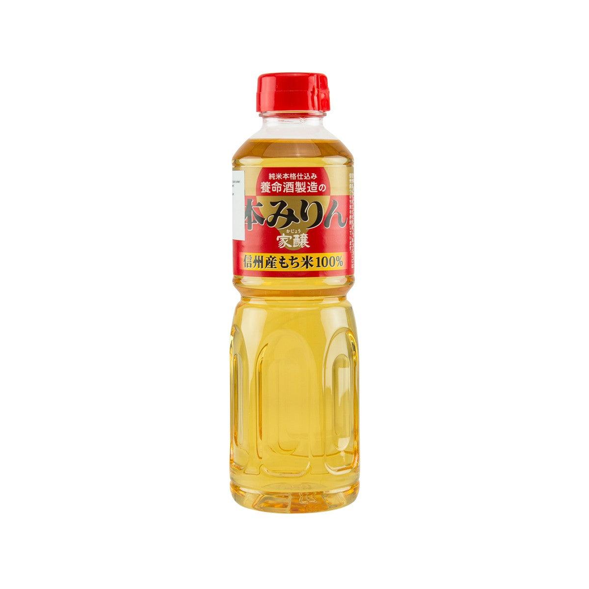 YOMEISHU mirin cooking wine bottle, red cap, amber liquid, 500 mL