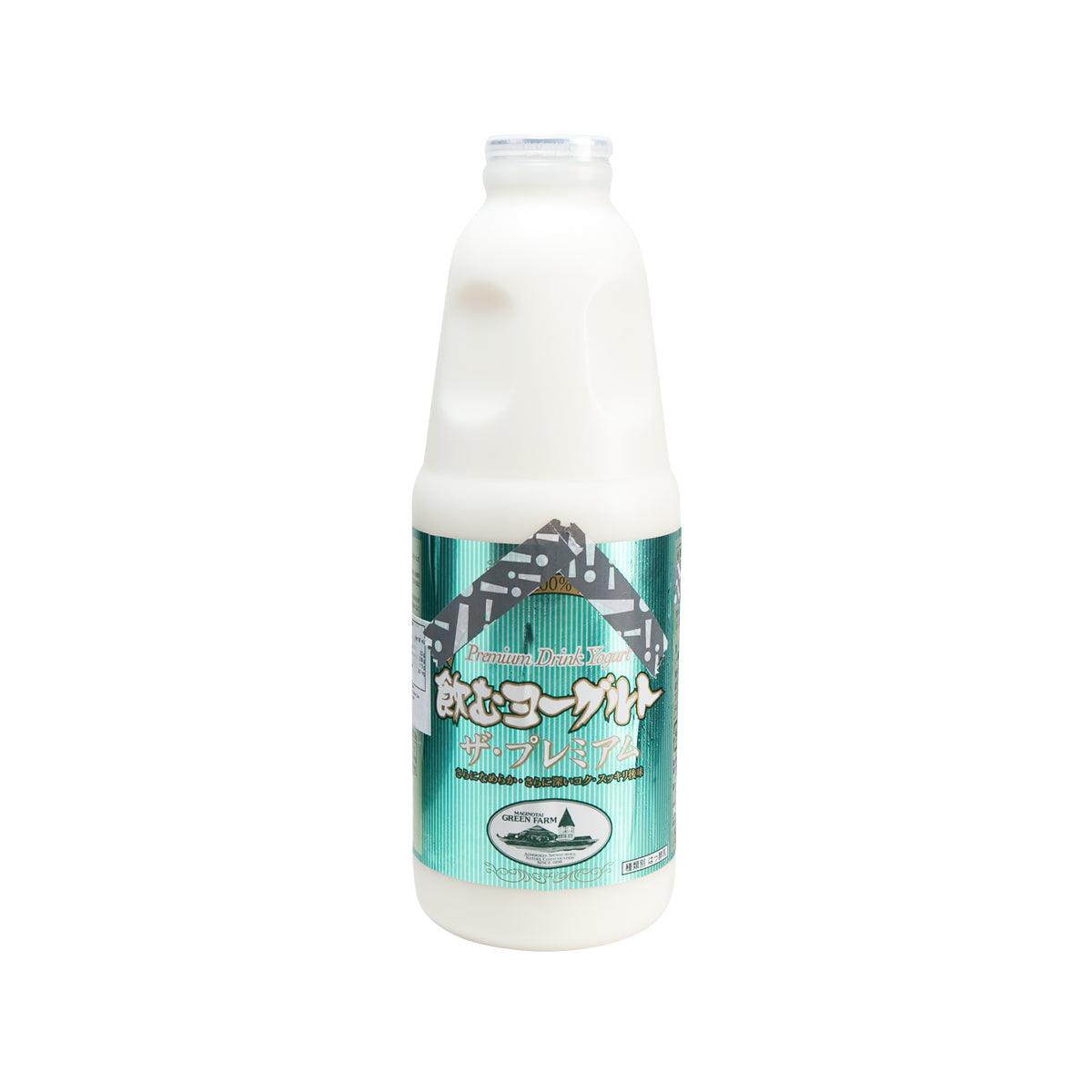 MAGINOTAI GREEN FARM yogurt drink bottle, 900 mL, white bottle with teal label