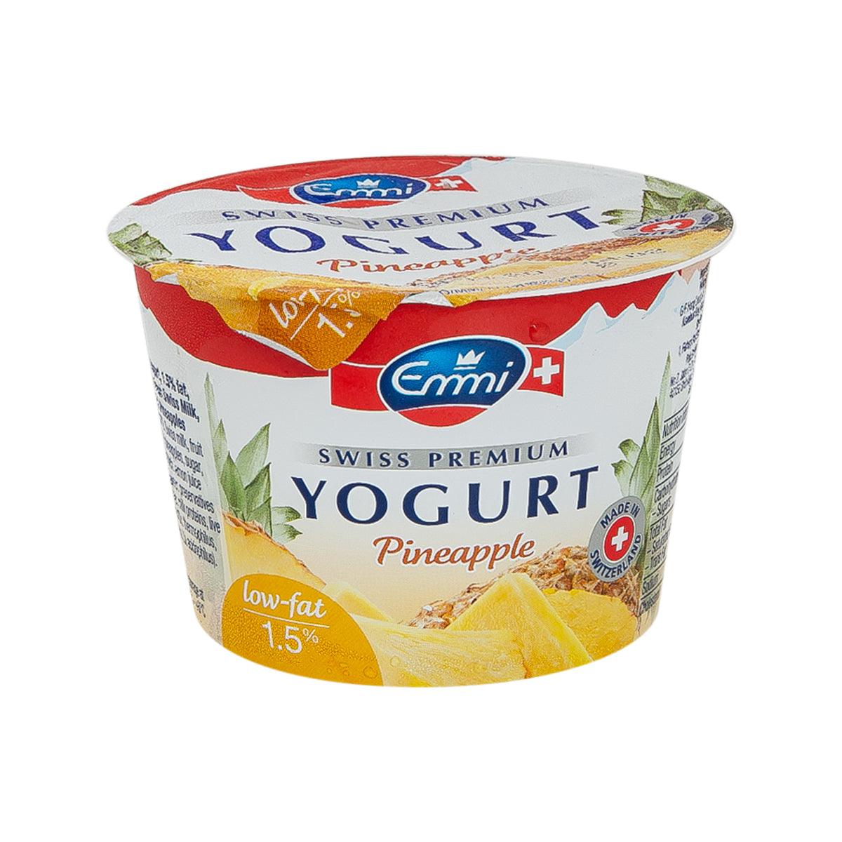 EMMI Swiss Premium low-fat yogurt cup, pineapple flavor, 100 g, with foil lid