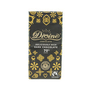 Dark chocolate bar in gold-and-black foil wrapper, 70% cocoa, Divine 90g