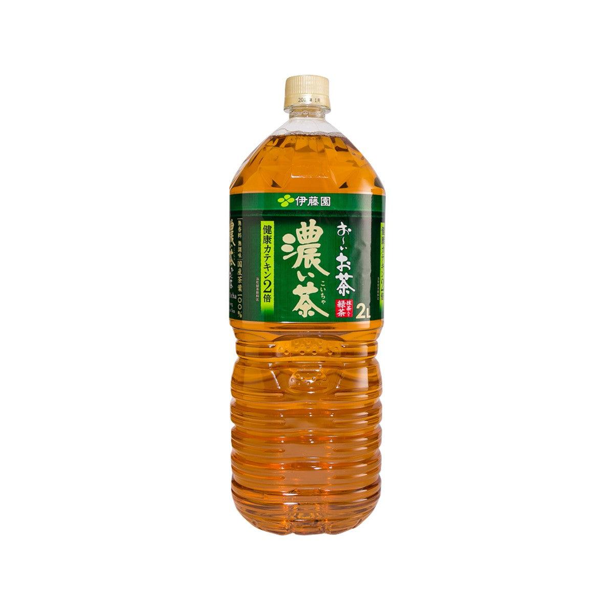 Amber green tea drink bottle with ITOEN Oi Ocha front label, 2L
