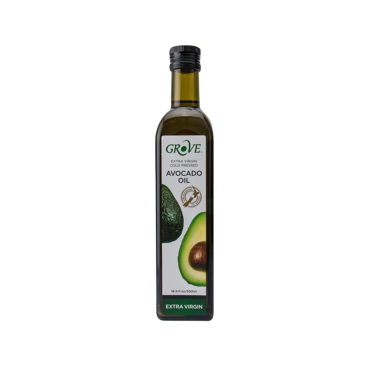 GROVE extra virgin avocado oil bottle, 500 mL, front label