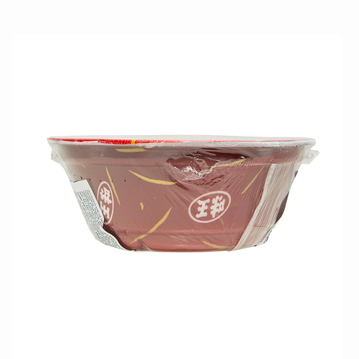 KIM VE WONG instant beef noodles cup top, red and white paper lid with sauce artwork
