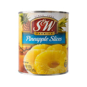 S&W Premium pineapple slices in syrup in metal can with yellow pineapple rings