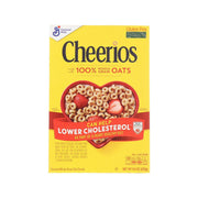 Cheerios toasted whole grain oat cereal box with bowl of rings, gluten-free badge