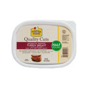 Foster Farms mesquite smoked turkey breast in clear plastic tub, front label