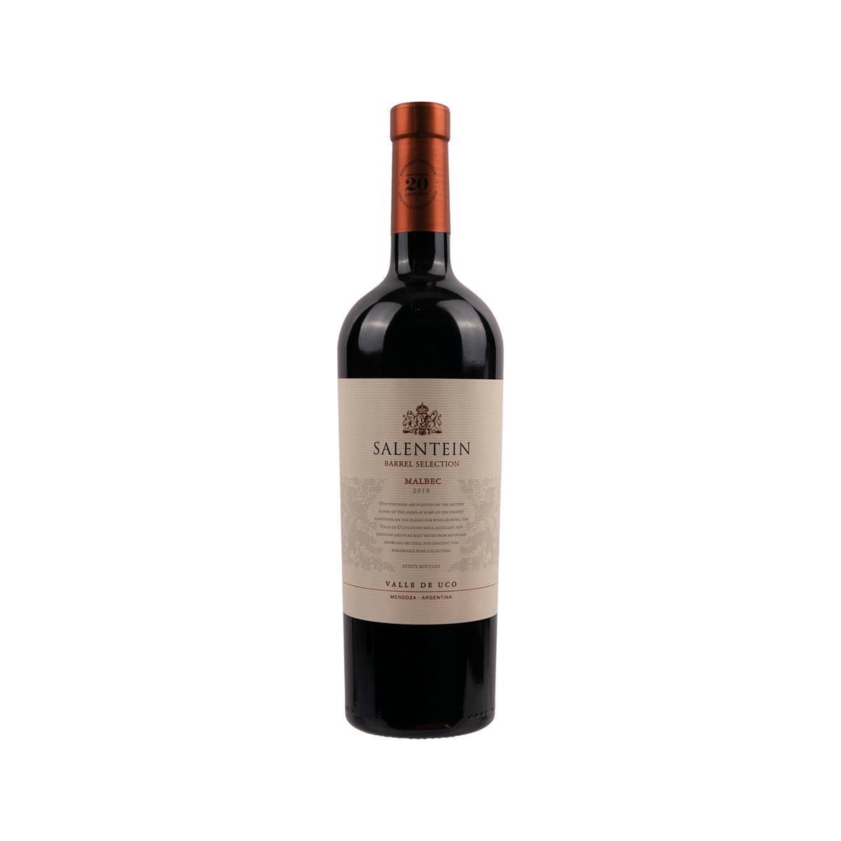 BODEGAS SALENTEIN Malbec wine bottle with red foil neck and cream label