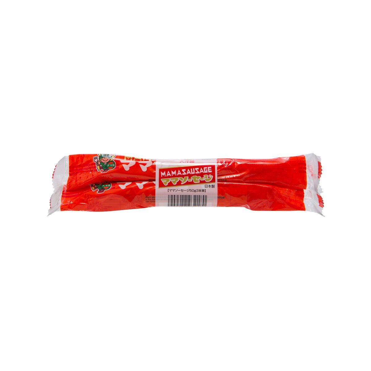 Fish meat sausage in red sealed package, front label visible