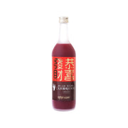 Grape juice bottle with red front label, 720 mL clear glass container
