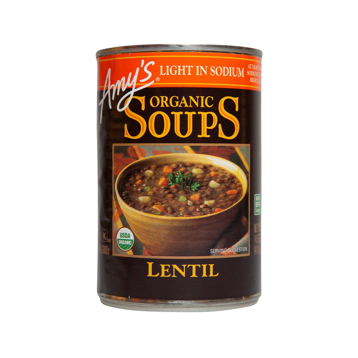 Organic lentil soup can, light in sodium, 411 g