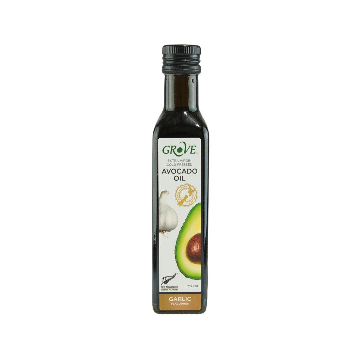 GROVE garlic-infused avocado oil bottle, 250 mL, front label visible