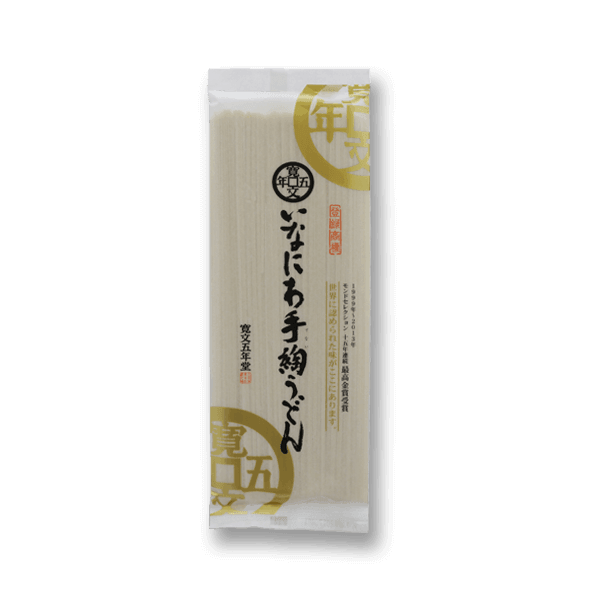KANBUN dried Inaniwa udon noodle packet, beige paper pouch with label
