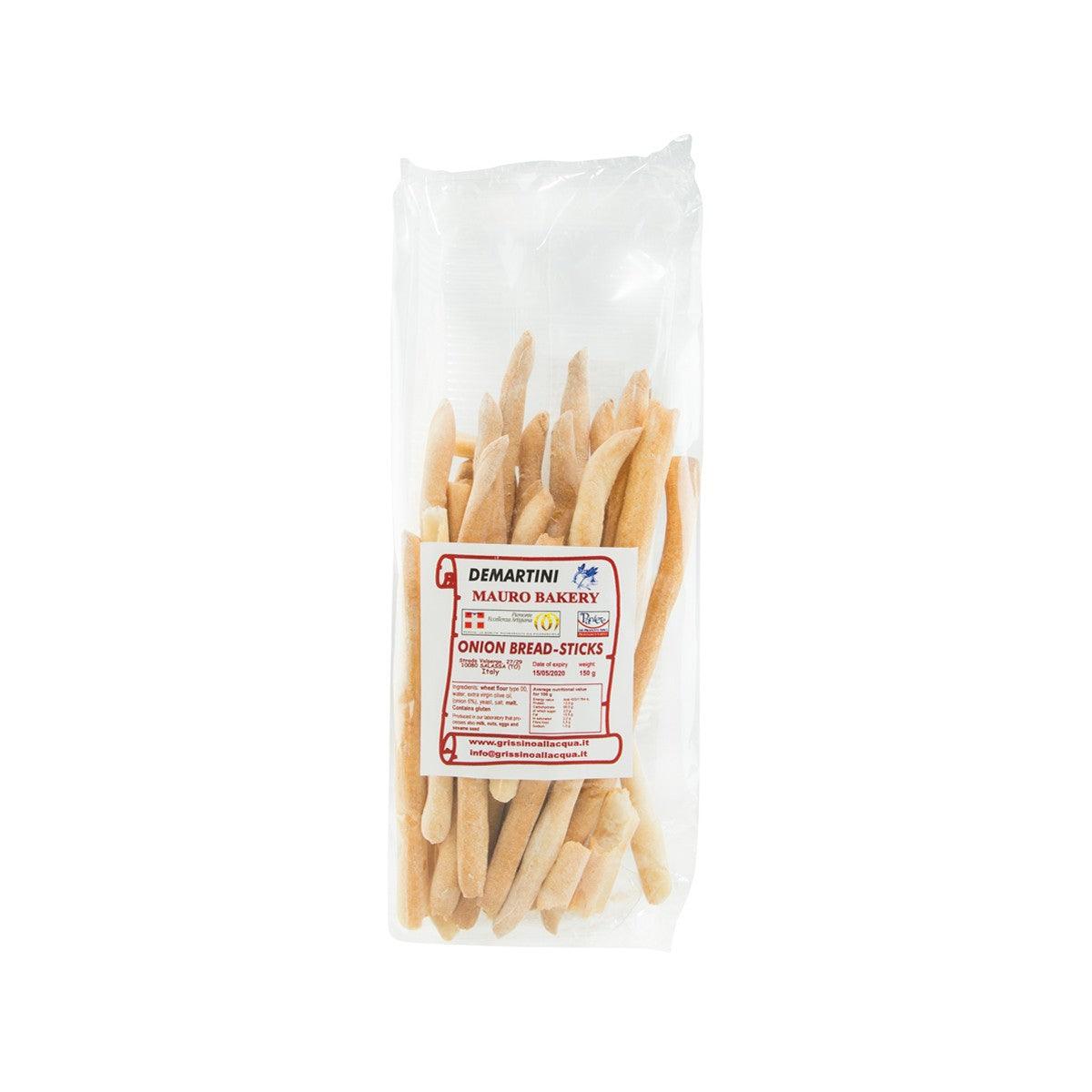 Onion breadsticks in clear plastic bag