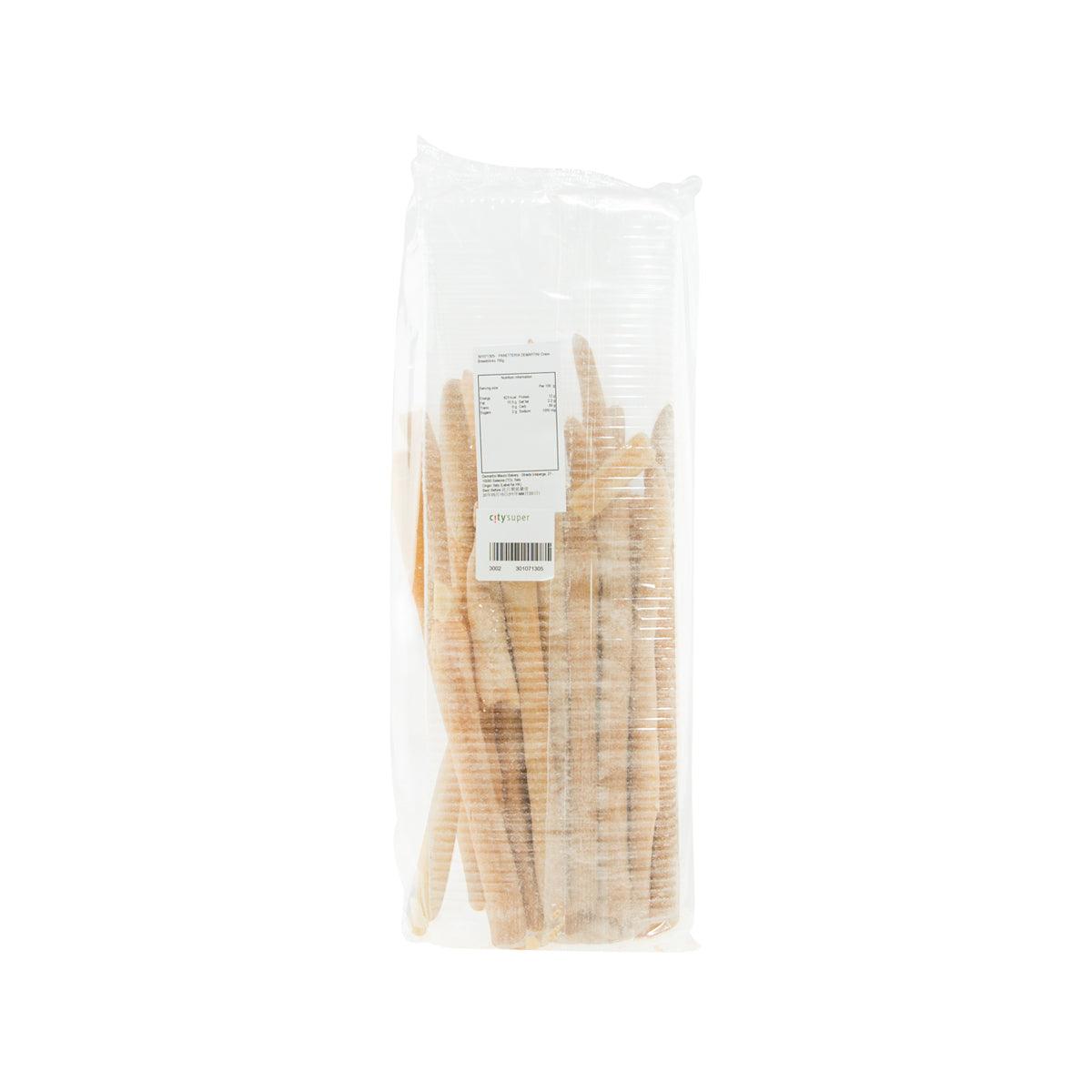 Packaged onion breadsticks in sealed transparent bag