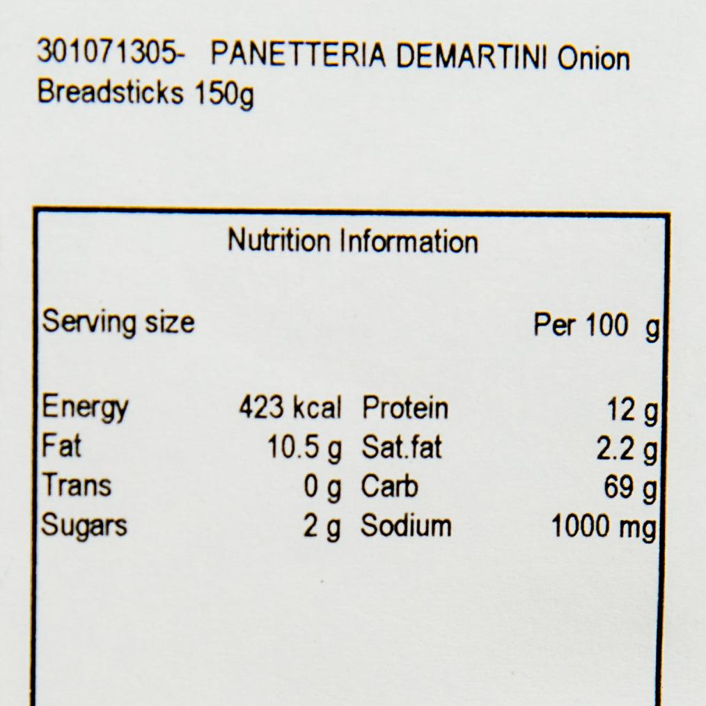 Nutrition information panel for onion breadsticks