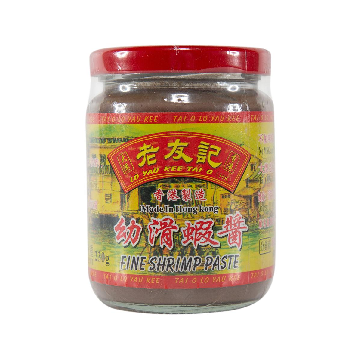 Fine shrimp paste jar with red cap and front label, net weight 230g.