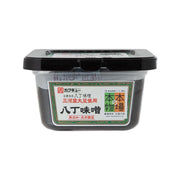 Hatcho miso paste tub with black lid and front label, 300 g
