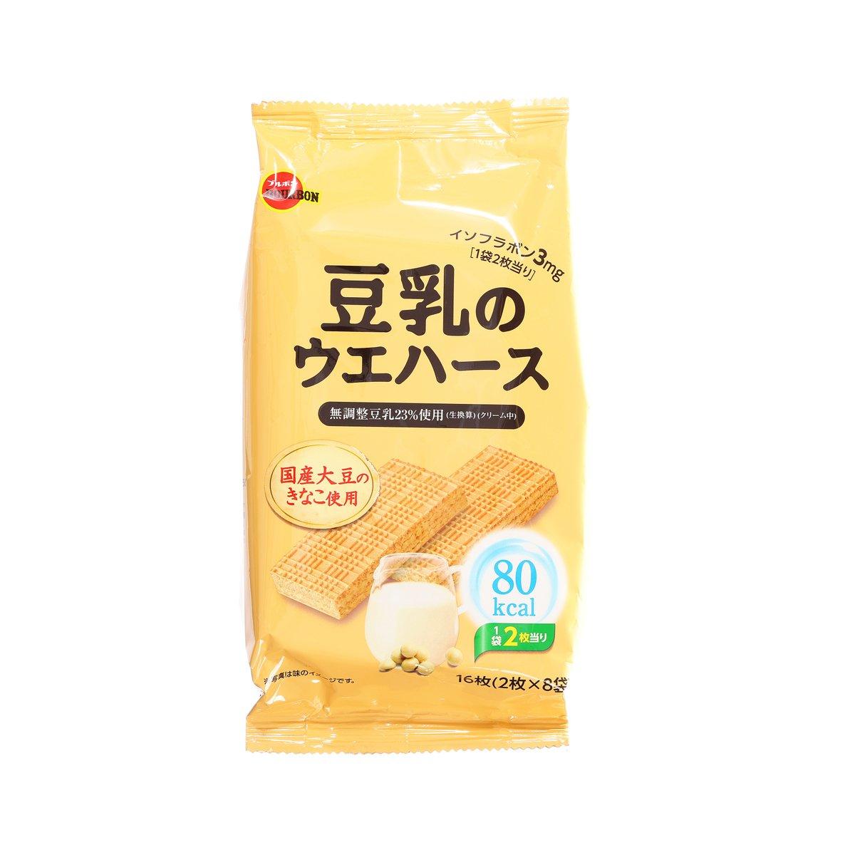 BOURBON soymilk wafers bag, yellow package with wafer graphic and nutrition badge