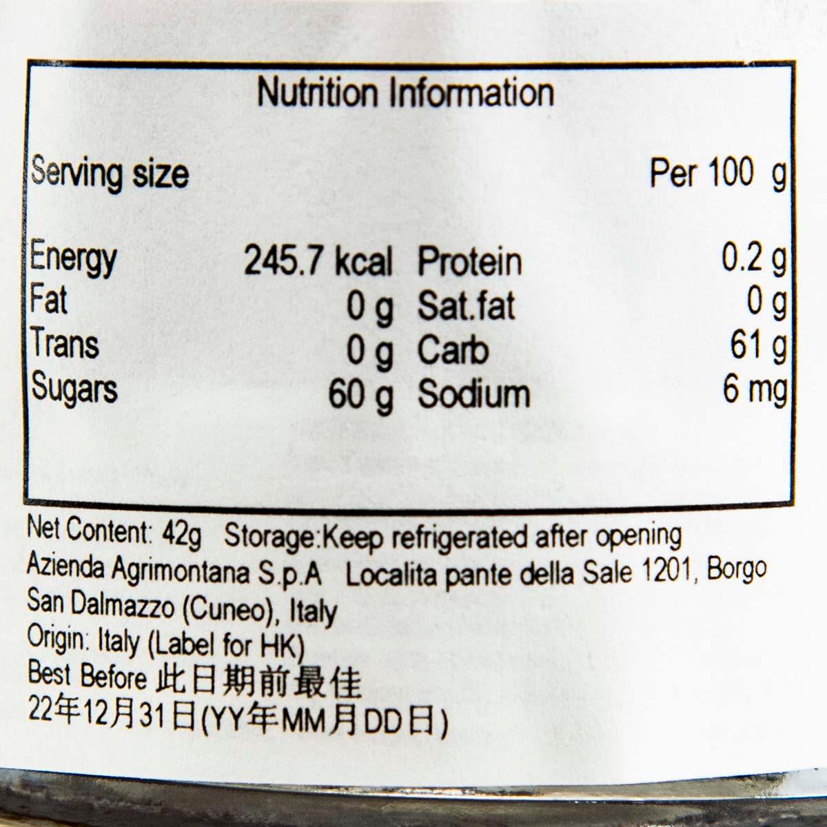 AGRIMONTANA wild blueberries extra jam nutrition facts label per 100 g