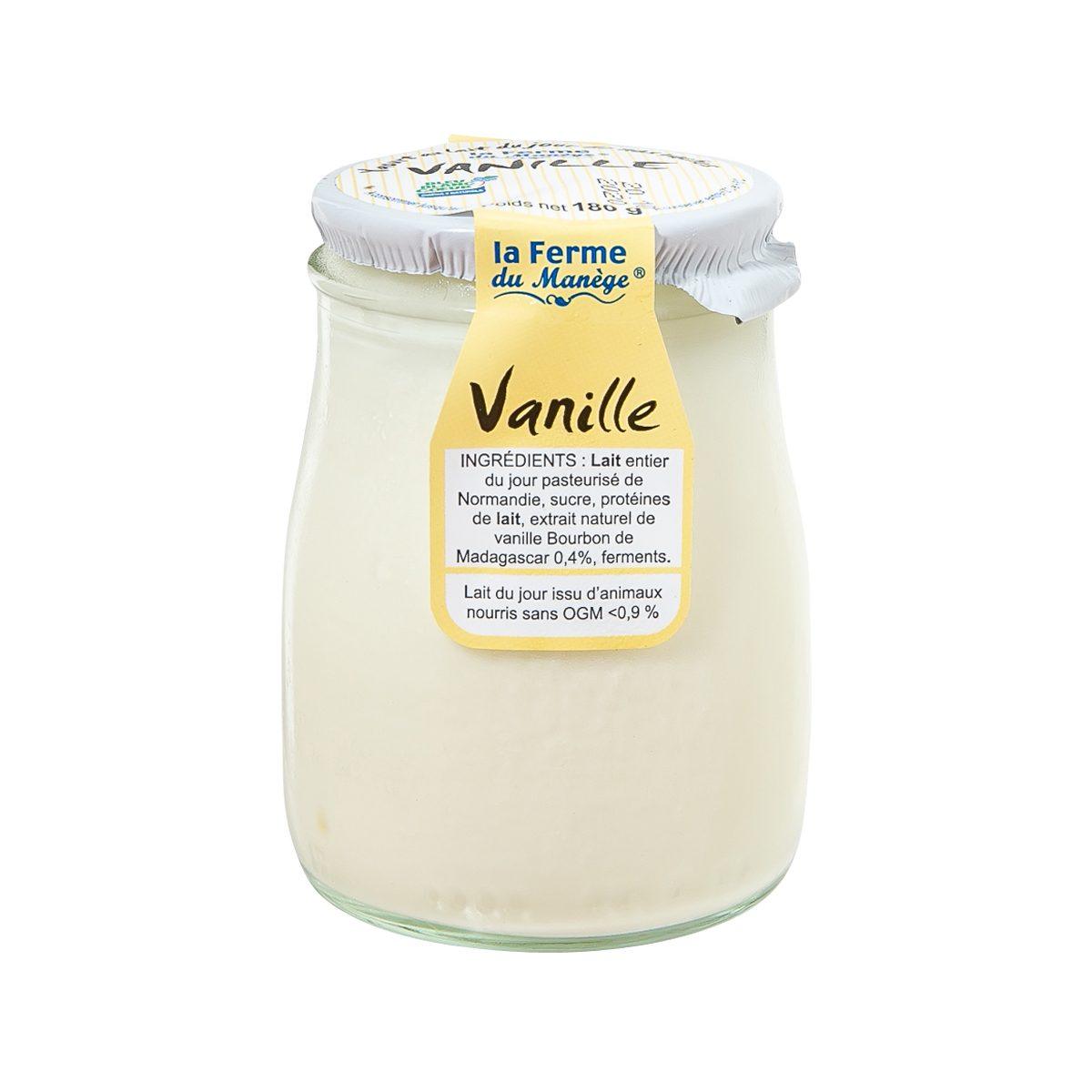 FERME DU MANEGE vanilla whole milk yogurt in a glass jar with foil lid