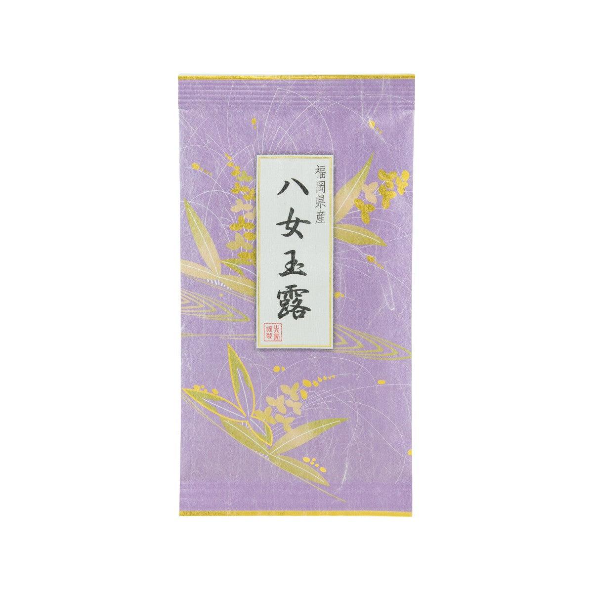 YAMAMASU yame gyokuro green tea pouch, purple with gold leaf design