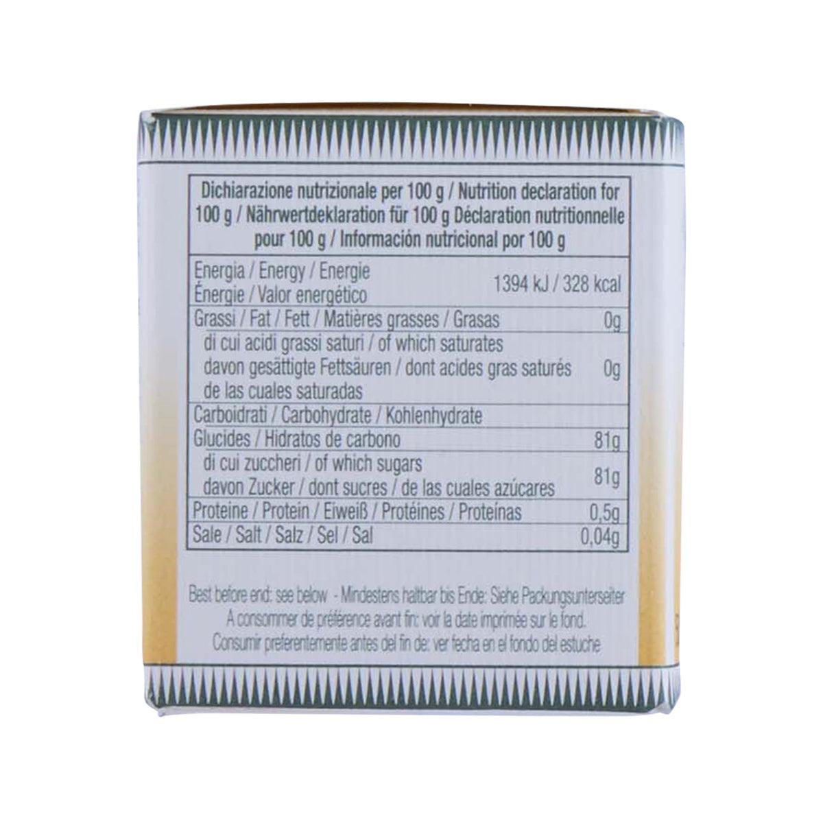 TARTUFLANGHE honey with white truffle nutrition facts panel on box back