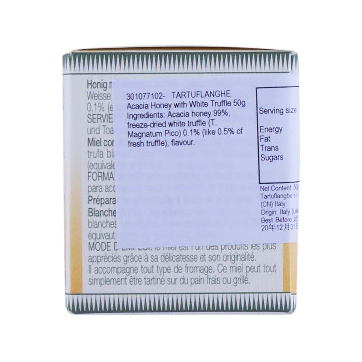 TARTUFLANGHE honey with white truffle product information panel, box back
