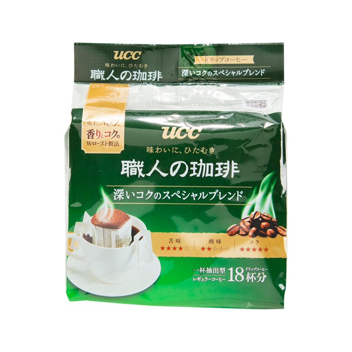 UCC coffee blend pouch, green with white cup graphic and UCC logo