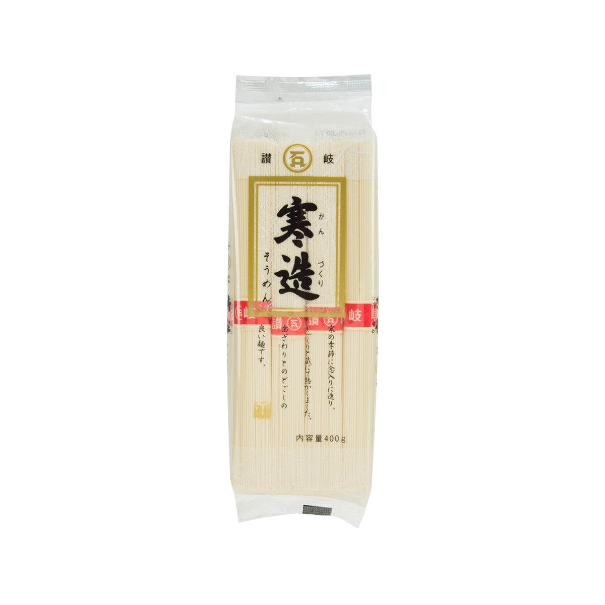 Sealed ISHIMARU SEIMEN soumen noodle pack, 400g, front with Japanese text