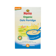 HOLLE Organic oats porridge pouch, front view with fruit and bowl graphics