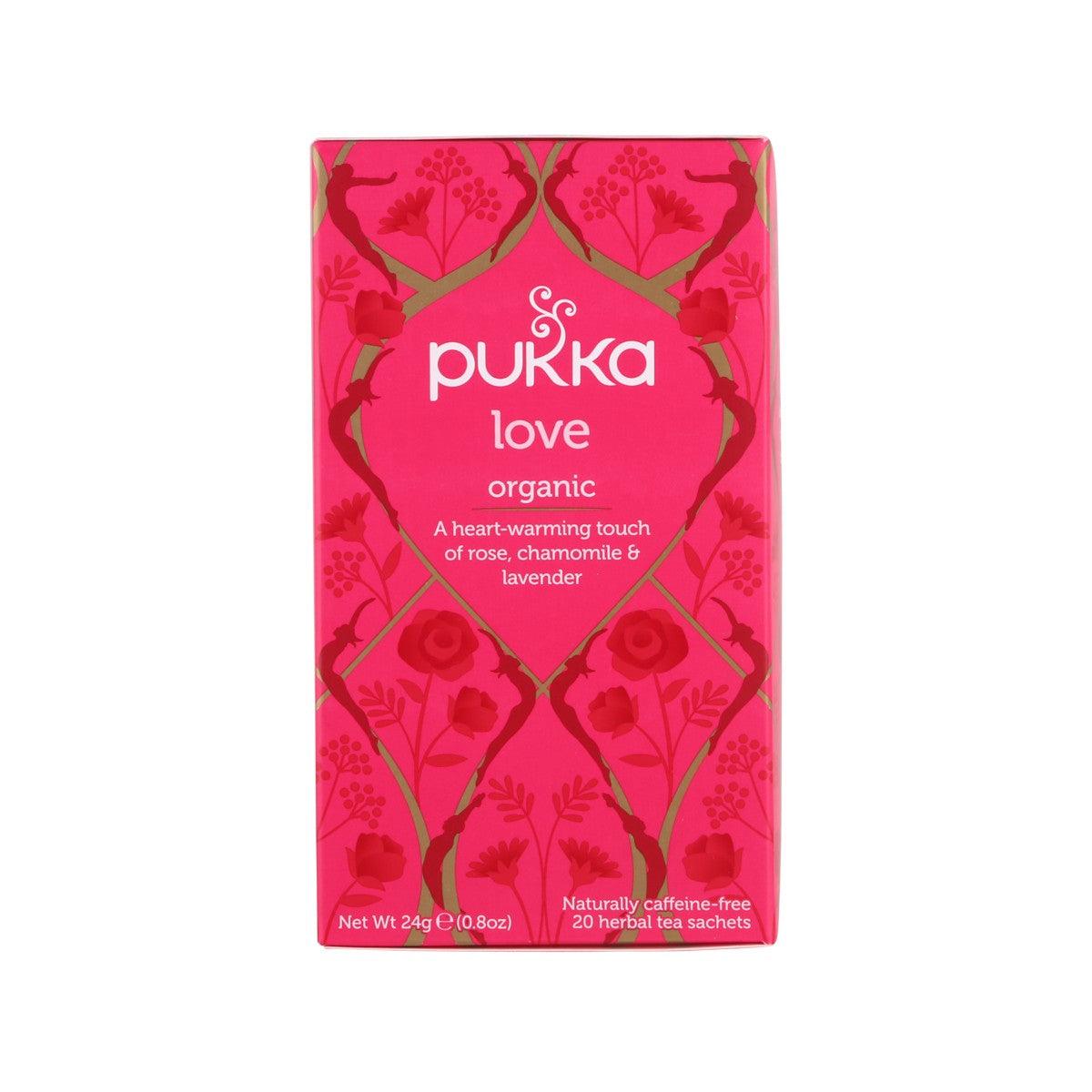 PUKKA Love organic floral herbal tea bags box, pink packaging