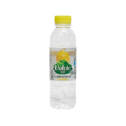 Volvic Zest lemon natural mineral water bottle, clear plastic, yellow cap