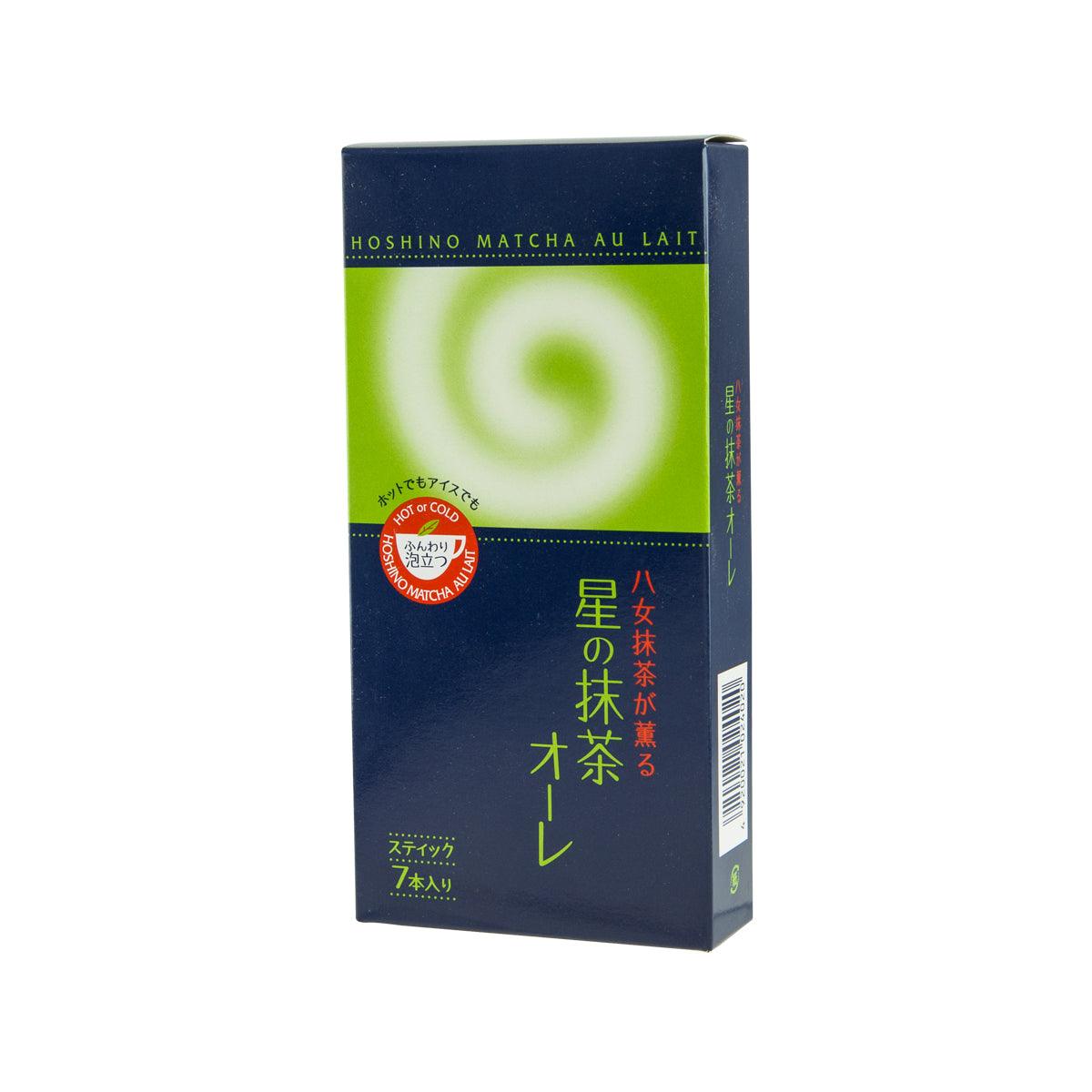 HOSHINO matcha au lait powder box, side view with vertical text