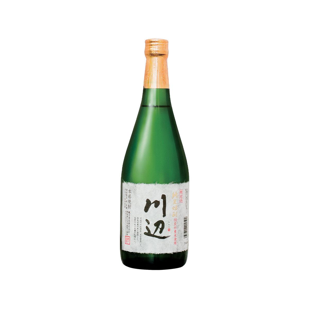 SENGETSU Kawabe rice shochu bottle, green glass with wooden-look cork and label