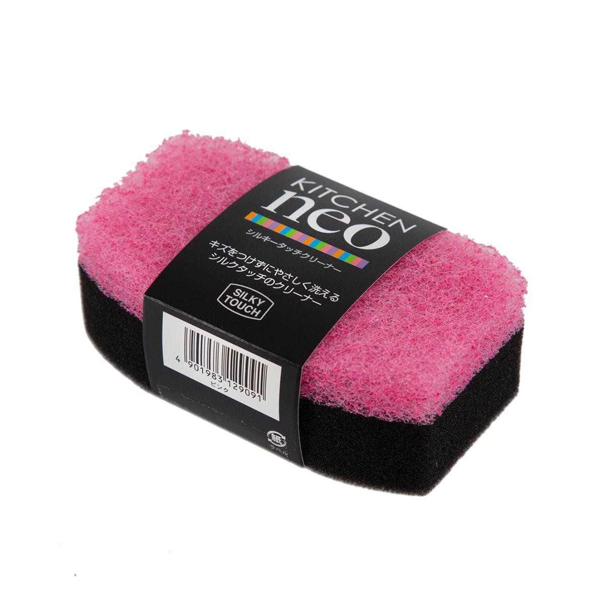 Pink kitchen sponge in black packaging, angled view with KITCHEN neo label