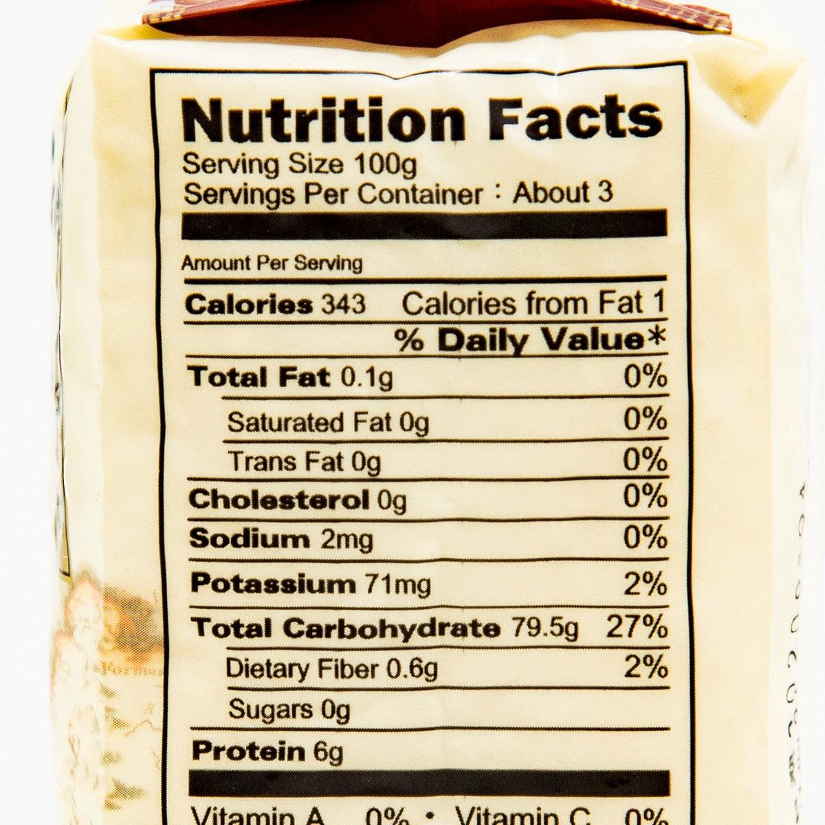 RICE HOUSE milled rice nutrition facts panel, serving size 100g