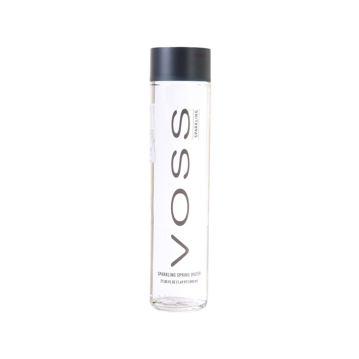 VOSS sparkling spring water bottle, 800 mL, clear bottle with dark cap