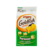 Pepperidge Farm Goldfish Parmesan crackers bag, green with cartoon fish