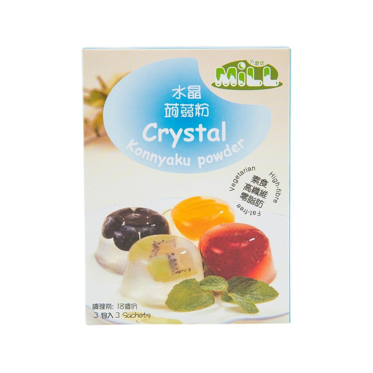 Crystal konnyaku powder box with blue label and fruit dessert graphics