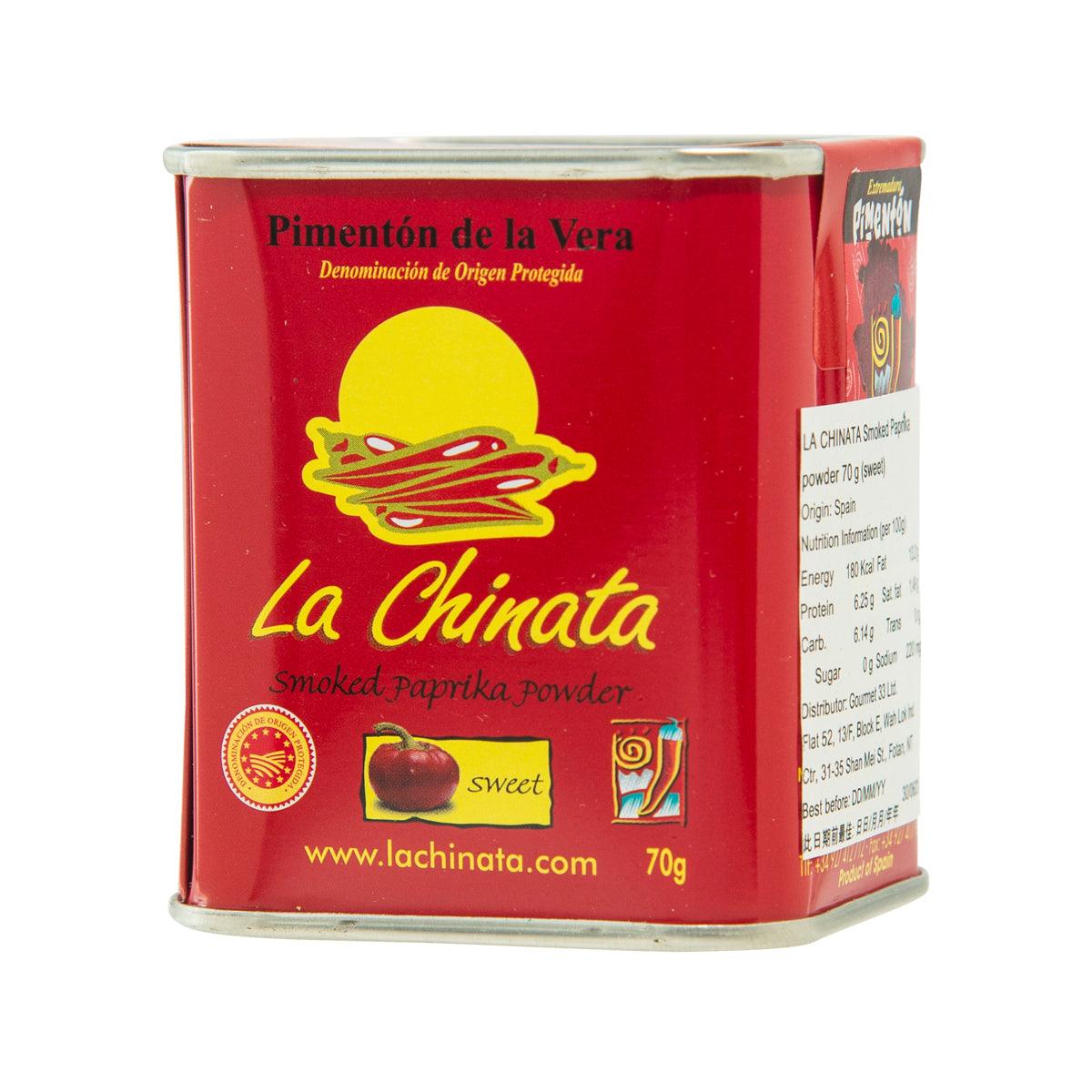 LA CHINATA smoked paprika powder tin, sweet 70g, side view with label